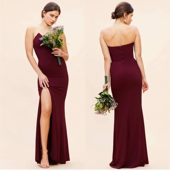 Dress The Population Fernanda Strapless Evening Gown Burgundy Large - Picture 2 of 10